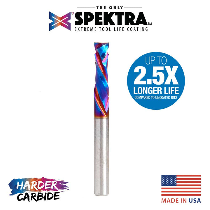 46170-K CNC Solid Carbide Spektra™ Extreme Tool Life Coated Compression Spiral 1/4 Dia x 7/8 x 1/4 Inch Shank
