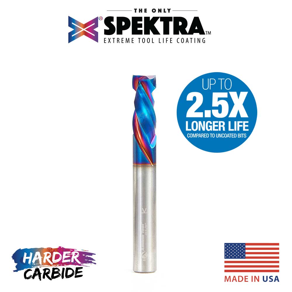 46171-K CNC Solid Carbide Spektra™ Extreme Tool Life Coated Compression Spiral 3/8 Dia x 7/8 x 3/8 Inch Shank