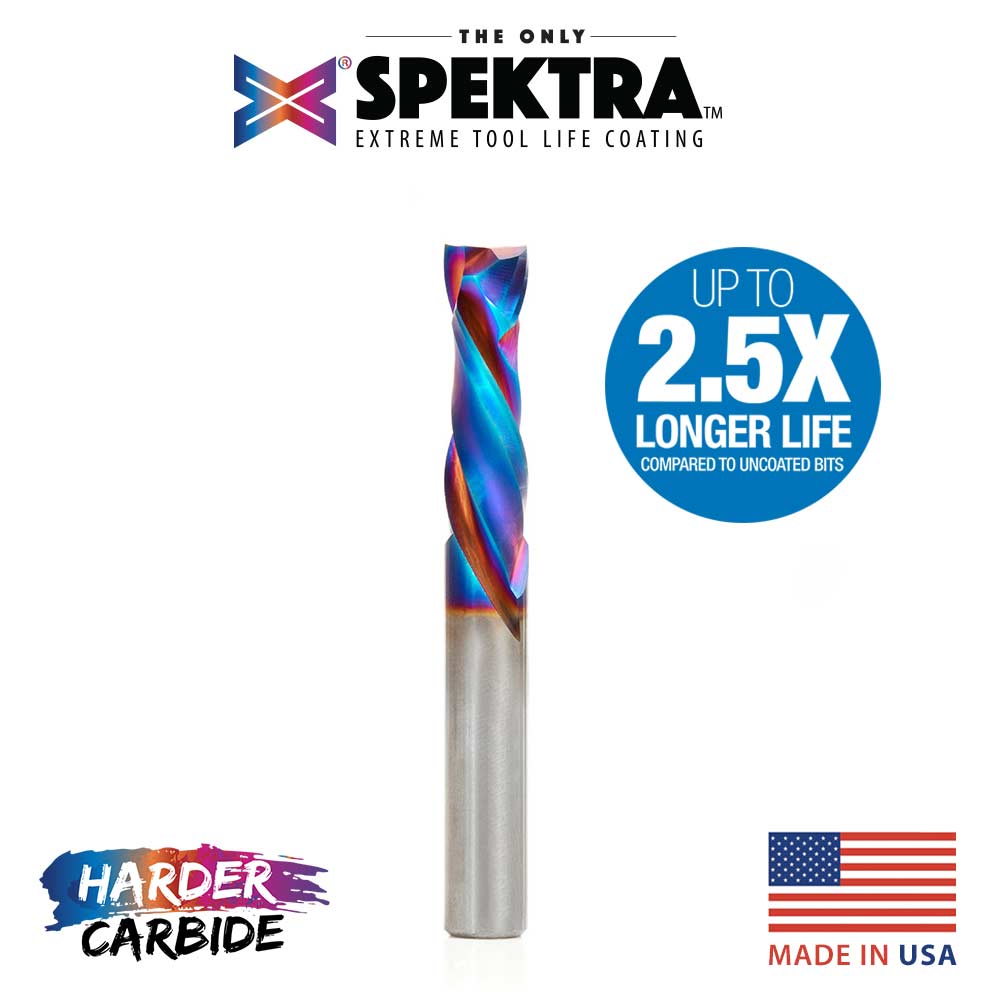 46172-K CNC Solid Carbide Spektra™ Extreme Tool Life Coated Compression Spiral 3/8 Dia x 1-1/4 Inch x 3/8 Shank