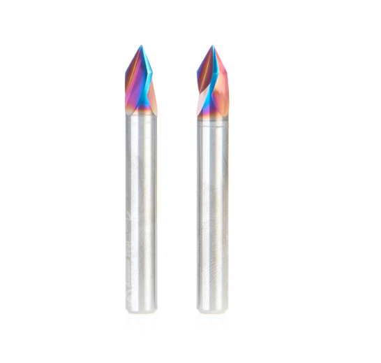 45624-K-2 2-Pack Solid Carbide 3 Flute V-Groove 60 Deg x 1/4 Dia x 7/32 x 1/4 Inch Shank Spektra™ Extreme Tool Life Coated Router Bit