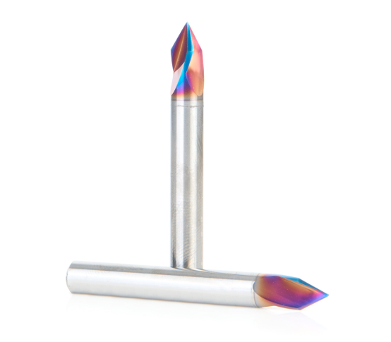 45624-K-2 2-Pack Solid Carbide 3 Flute V-Groove 60 Deg x 1/4 Dia x 7/32 x 1/4 Inch Shank Spektra™ Extreme Tool Life Coated Router Bit