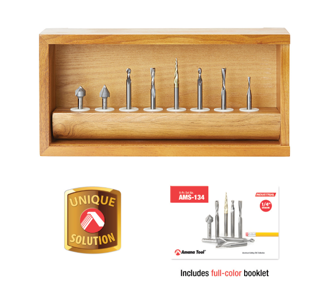 AMS-134 8 Pc General Purpose CNC Router Bit Collection 1/4 Inch Shank