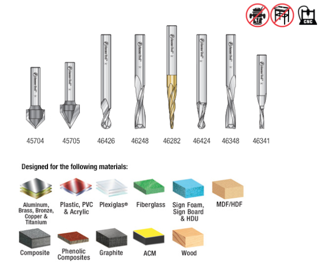 AMS-134 8 Pc General Purpose CNC Router Bit Collection 1/4 Inch Shank