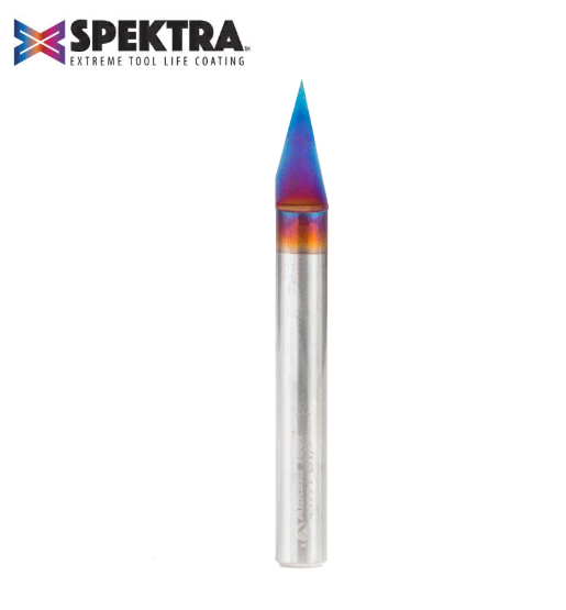 45771-K Solid Carbide 30 Degree Engraving 0 005 Tip Width x 1/4 Inch Shank Signmaking Spektra™ Extreme Tool Life Coated Router Bit