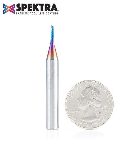 51441-K Solid Carbide CNC Spektra™ Extreme Tool Life Coated Spiral O Single Flute Plastic Cutting 1/16 Dia x 1/4 x 1/4 Shank x 2 Inch Long Up Cut Router Bit