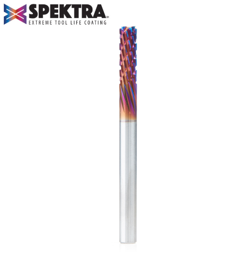 46264-K Solid Carbide CNC Spektra™ Extreme Tool Life Coated Spiral Carbon Graphite Carbon Fiber Panel Cutting 1/4 Dia x 3/4 x 1/4 Shank x 3 Inch Long Down Cut Router Bit