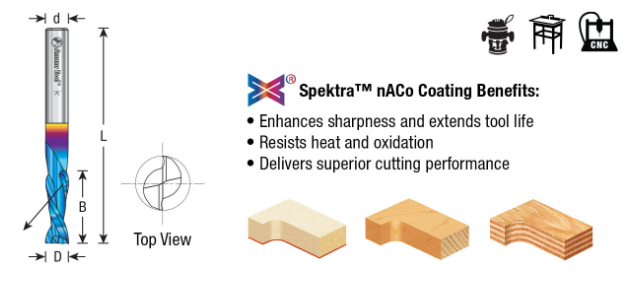 46200-K Solid Carbide Spektra™ Extreme Tool Life Coated Spiral Plunge 1/8 Dia x 1/2 x 1/4 Inch Shank