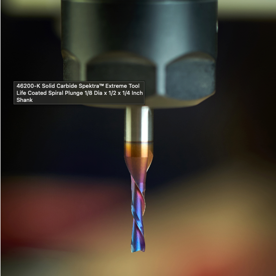 46200-K Solid Carbide Spektra™ Extreme Tool Life Coated Spiral Plunge 1/8 Dia x 1/2 x 1/4 Inch Shank