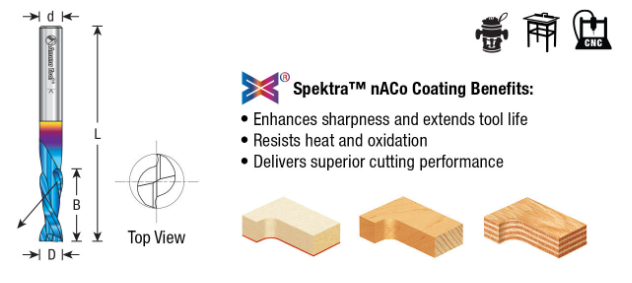 46420-K Solid Carbide Spektra™ Extreme Tool Life Coated Spiral Plunge 3/8 Dia x 1-1/4 x 3/8 Inch Shank