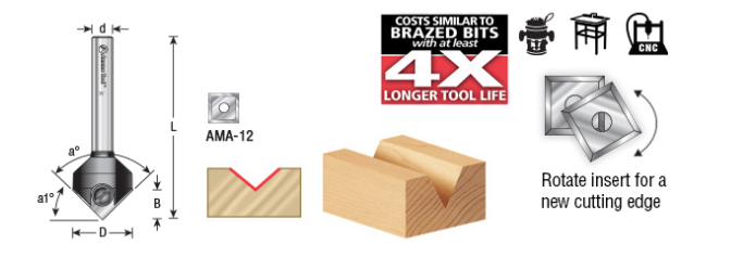 RC-45711 In Tech Insert Carbide V-Groove 45 Deg x 11/16 Dia x 21/64 x 1/4 Inch Shank