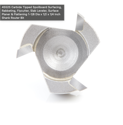 45525 Carbide Tipped Spoilboard Surfacing Rabbeting Flycutter Slab Leveler Surface Planer Flattening 1-1/8 Dia x 1/2 x 1/4 Inch Shank Router Bit