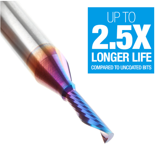 51511-K Solid Carbide CNC Spektra™ Extreme Tool Life Coated Spiral O Flute Plastic Cutting 1/8 Dia x 1/2 x 1/4 Shank Down Cut Design Router Bit
