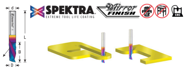 51511-K Solid Carbide CNC Spektra™ Extreme Tool Life Coated Spiral O Flute Plastic Cutting 1/8 Dia x 1/2 x 1/4 Shank Down Cut Design Router Bit