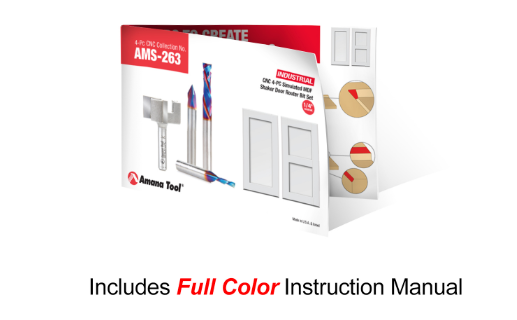 AMS-263 4 Pc CNC Solid Carbide And Carbide Tipped Simulated MDF Shaker Door Router Bit Pack 1/4 Inch Shank