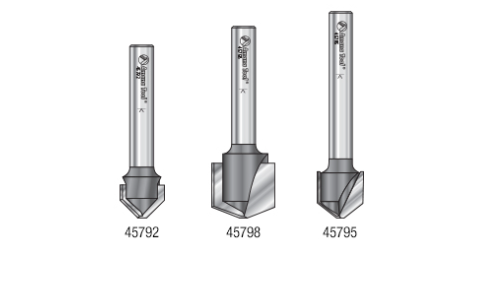 AMS-140 3 Pc Carbide Tipped V-Groove 90 108 And 135 Degree Angles For Double Edge Folding Aluminum Composite Material Acm Panels 1/4 Inch Shank Router Bit Set