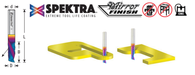 51507-K Solid Carbide CNC Spektra™ Extreme Tool Life Coated Spiral O Flute Plastic Cutting 1/4 Dia x 1-1/4 x 1/4 Inch Shank Down Cut Router Bit