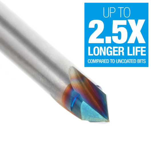 45626-K Solid Carbide V-Groove 90 Deg x 1/4 Dia x 1/8 x 1/4 Inch Shank Spektra™ Extreme Tool Life Coated Router Bit