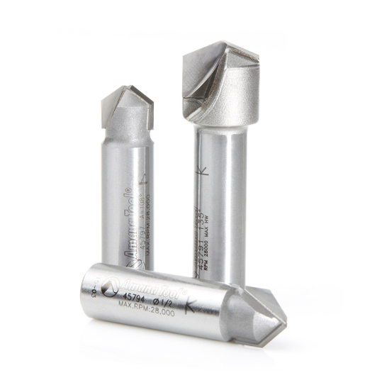 AMS-147 3 Pc Carbide Tipped V-Groove 90 108 And 135 Degree Angles For Double Edge Folding Aluminum Composite Material Acm Panels 1/2 Inch Shank Router Bit Set