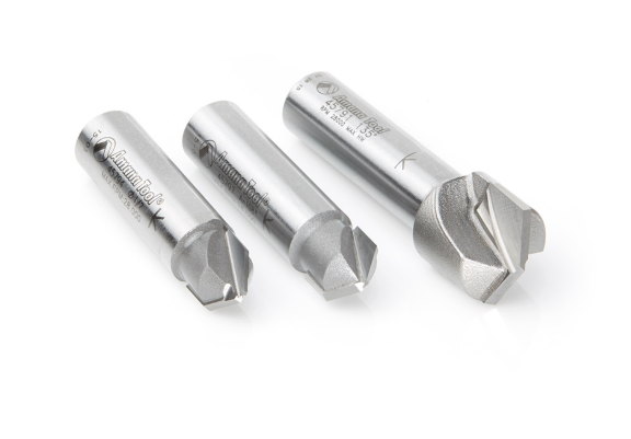 AMS-147 3 Pc Carbide Tipped V-Groove 90 108 And 135 Degree Angles For Double Edge Folding Aluminum Composite Material Acm Panels 1/2 Inch Shank Router Bit Set
