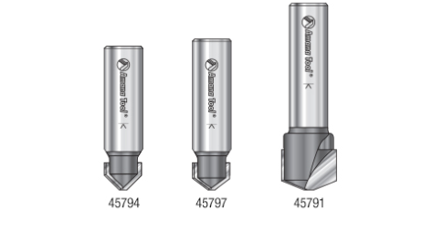 AMS-147 3 Pc Carbide Tipped V-Groove 90 108 And 135 Degree Angles For Double Edge Folding Aluminum Composite Material Acm Panels 1/2 Inch Shank Router Bit Set