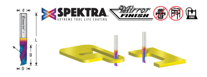 51417-K Solid Carbide CNC Spektra™ Extreme Tool Life Coated Spiral O Single Flute Plastic Cutting 3/16 Dia x 5/8 x 1/4 Shank x 2 Inch Long Up Cut Router Bit