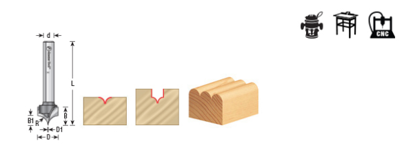 56123 Carbide Tipped Point Cutting Roundover 1/4 Radius x 1/2 Dia x 1/2 x 1/4 Shank Router Bit