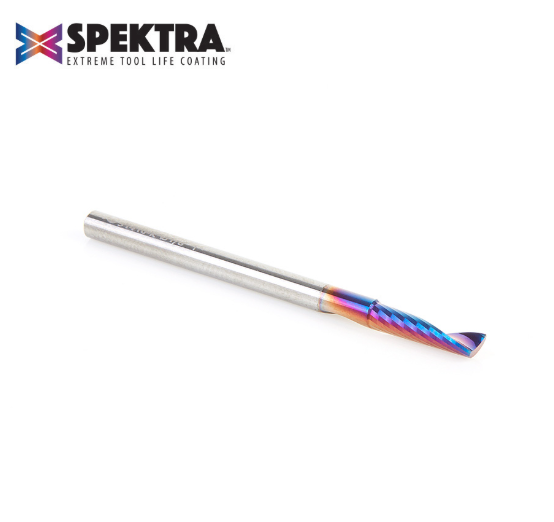 51410-K Solid Carbide CNC Spektra™ Extreme Tool Life Coated Spiral O Flute Plastic Cutting 1/8 Dia x 1/2 x 1/8 Shank Up Cut Design Router Bit