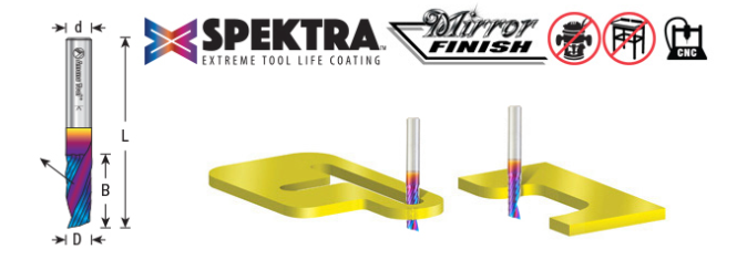 51410-K Solid Carbide CNC Spektra™ Extreme Tool Life Coated Spiral O Flute Plastic Cutting 1/8 Dia x 1/2 x 1/8 Shank Up Cut Design Router Bit