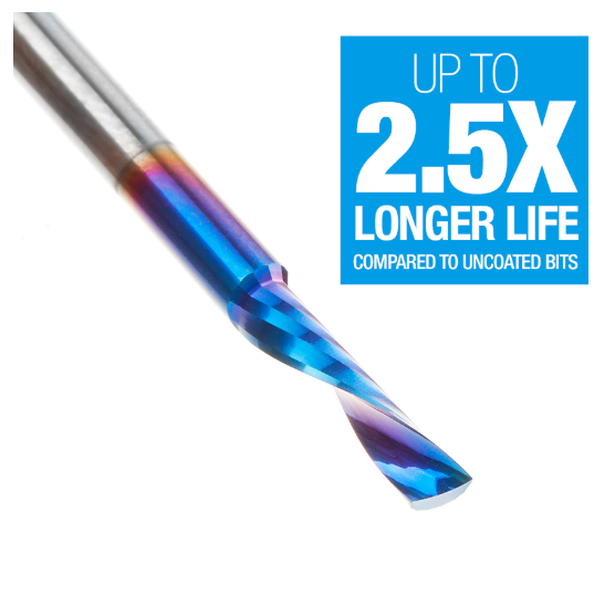 51510-K Solid Carbide CNC Spektra™ Extreme Tool Life Coated Spiral O Flute Plastic Cutting 1/8 Dia x 1/2 x 1/8 Shank Down Cut Design Router Bit
