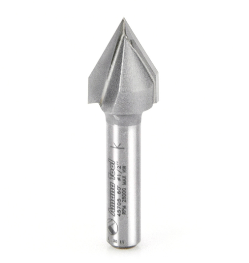 45705 Carbide Tipped V-Groove 60 Deg x 1/2 Dia x 7/16 x 1/4 Inch Shank