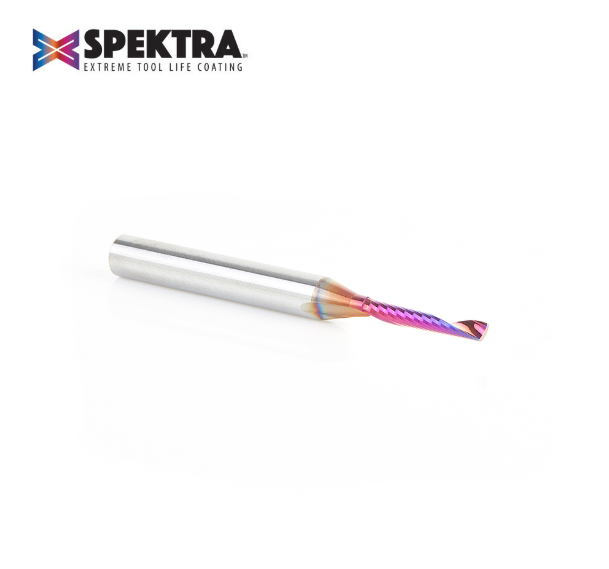 51446-K Solid Carbide CNC Spektra™ Extreme Tool Life Coated Spiral O Single Flute Plastic Cutting 1/8 Dia x 3/4 x 1/4 Shank x 2-1/2 Inch Long Up Cut Router Bit