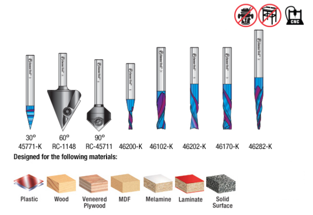 AMS-257 8 Pc CNC General Purpose Router Bit Set 1/4 Inch Shank