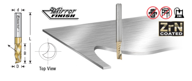 51454-Z Solid Carbide CNC Spiral O Flute Aluminum Cutting 1/8 Dia x 1/2 x 1/4 Shank Up Cut ZrN Coated Router Bit
