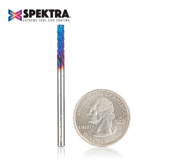 46260-K Solid Carbide CNC Spektra™ Extreme Tool Life Coated Spiral Carbon Graphite Carbon Fiber Panel Cutting 1/8 Dia x 1/2 x 1/8 Shank x 2 Inch Long Down Cut Router Bit