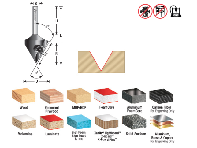 RC-1148 Insert V-Groove 60 Deg x 59/64 x 1/4 Inch Shank CNC Router Bit