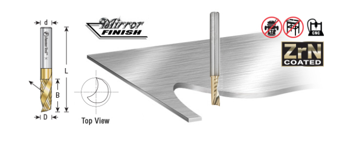 51402-Z Solid Carbide CNC Spiral O Flute Aluminum Cutting 1/4 Dia x 5/8 x 1/4 Shank Up Cut ZrN Coated Router Bit