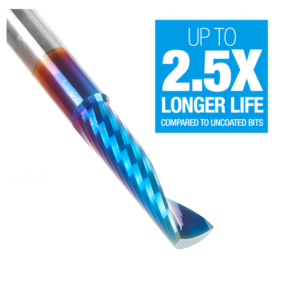 51405-K Solid Carbide CNC Spektra™ Extreme Tool Life Coated Spiral O Flute Plastic Cutting 1/4 Dia x 1 x 1/4 Inch Shank Up Cut Router Bit