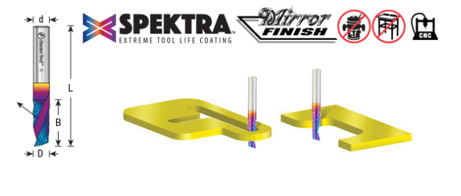 51405-K Solid Carbide CNC Spektra™ Extreme Tool Life Coated Spiral O Flute Plastic Cutting 1/4 Dia x 1 x 1/4 Inch Shank Up Cut Router Bit