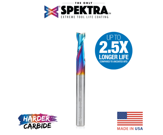 46102-K Solid Carbide Spektra™ Coated Spiral Plunge 1/4 Dia x 3/4 x 1/4 Shank Up Cut