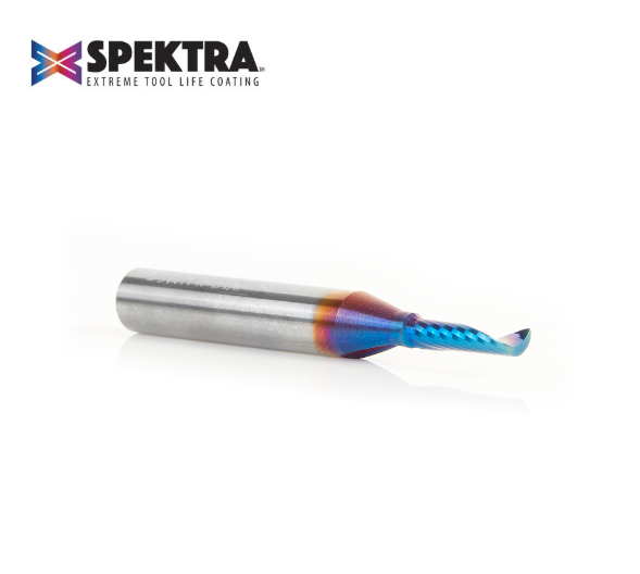 51411-K Solid Carbide CNC Spektra™ Extreme Tool Life Coated Spiral O Flute Plastic Cutting 1/8 Dia x 1/2 x 1/4 Shank Up Cut Design Router Bit