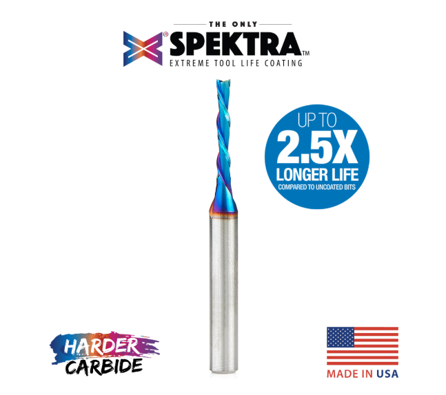 46225-K Solid Carbide Spektra™ Extreme Tool Life Coated Spiral Plunge 1/8 Dia x 13/16 x 1/4 Inch Shank