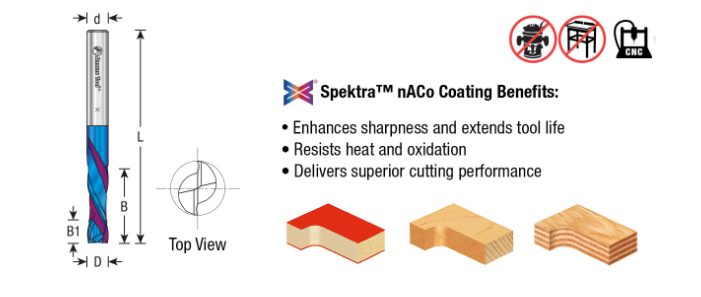 46171-K-5 CNC Solid Carbide Spektra™ Extreme Tool Life Coated Compression Spiral 3/8 Dia x 7/8 x 3/8 Inch Shank