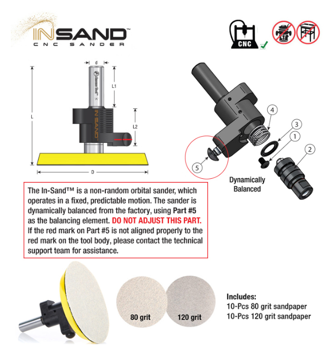 61299 In Sand Dynamically Balanced Non Random Orbital CNC Sander 1/2 Shank