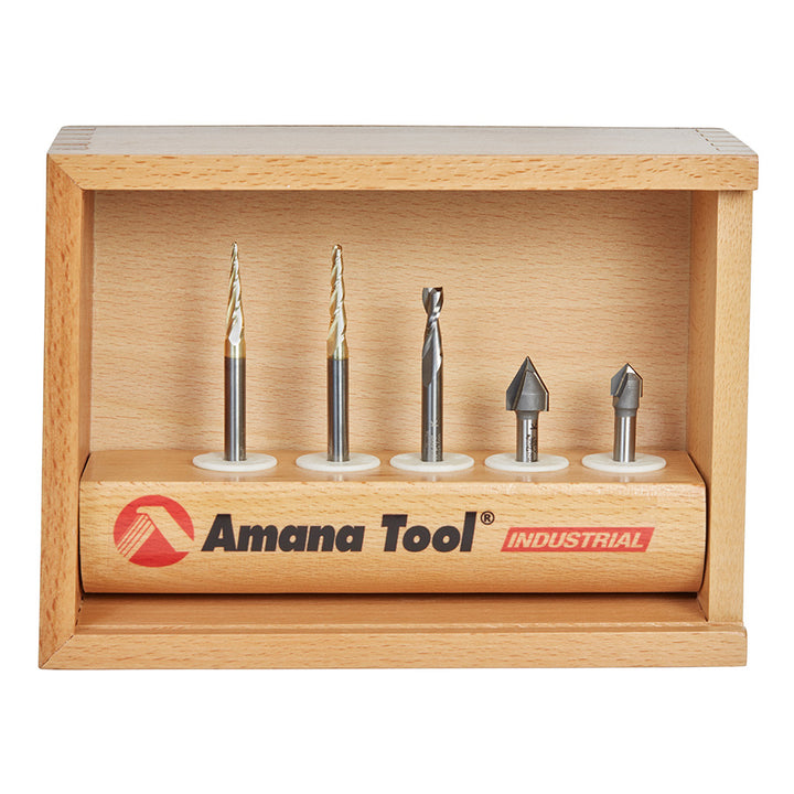 AMS-127 5 Pc Starter Engraving CNC Router Bit Collection 1/4 Inch Shank