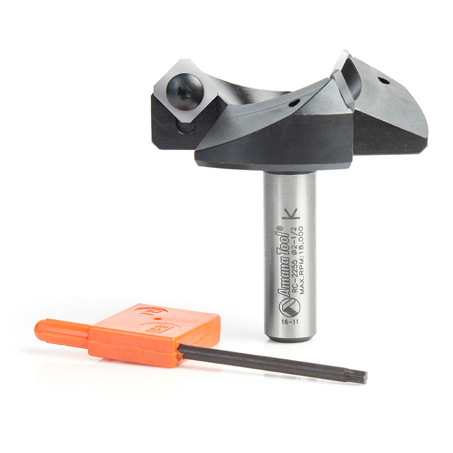 RC-2255 CNC Insert Carbide 3 Wing Flute Heavy Duty Spoilboard Plunging Surfacing Planing Flycutter Slab Leveler 2-1/2 Dia x 53/64 x 1/2 Shank Router Bit