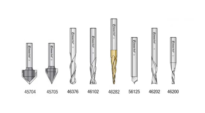 Amana Tool AMS-177 8-Pc CNC V-Groove, Point Roundover and Multi-Purpose 1/4 SHK Router Bit Collection
