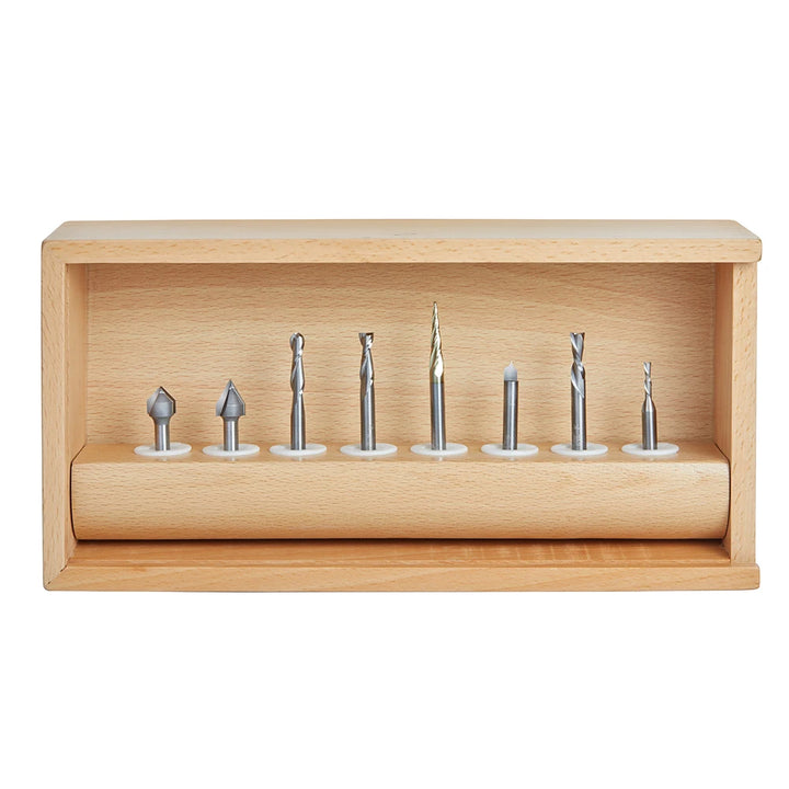 Amana Tool AMS-177 8-Pc CNC V-Groove, Point Roundover and Multi-Purpose 1/4 SHK Router Bit Collection